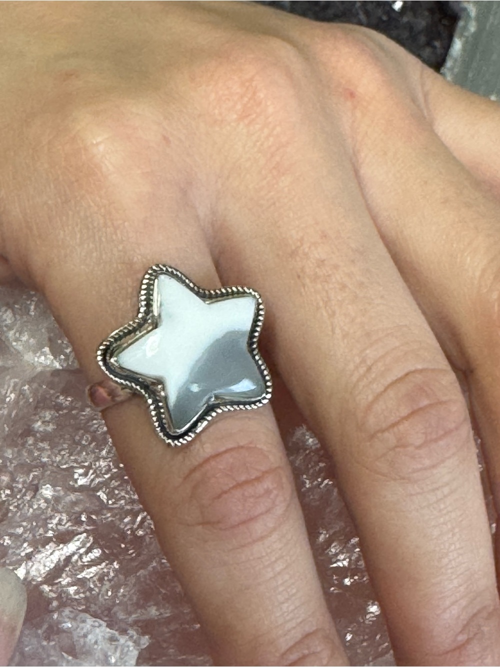 Dendritic Opal Sterling Silver Star Ring - Size 8.5